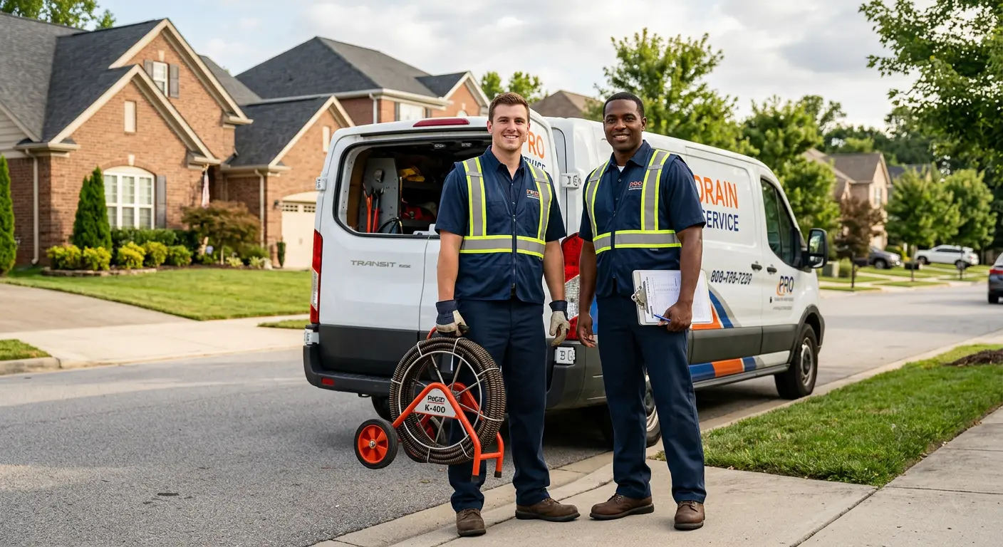 Sewer and drain service team with equipment ready for work in Willowbrook